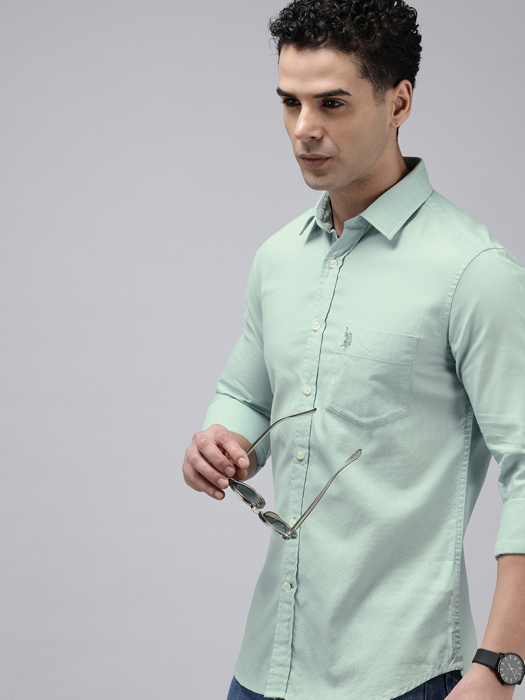 

U.S. Polo Assn. Tailored Fit Opaque Pure Cotton Casual Shirt, Green