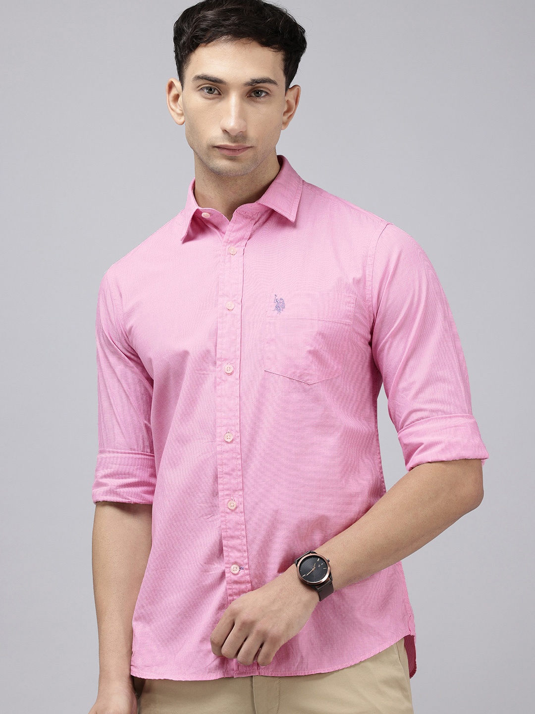 

U.S. Polo Assn. Tailored Fit Pure Cotton Casual Shirt, Pink
