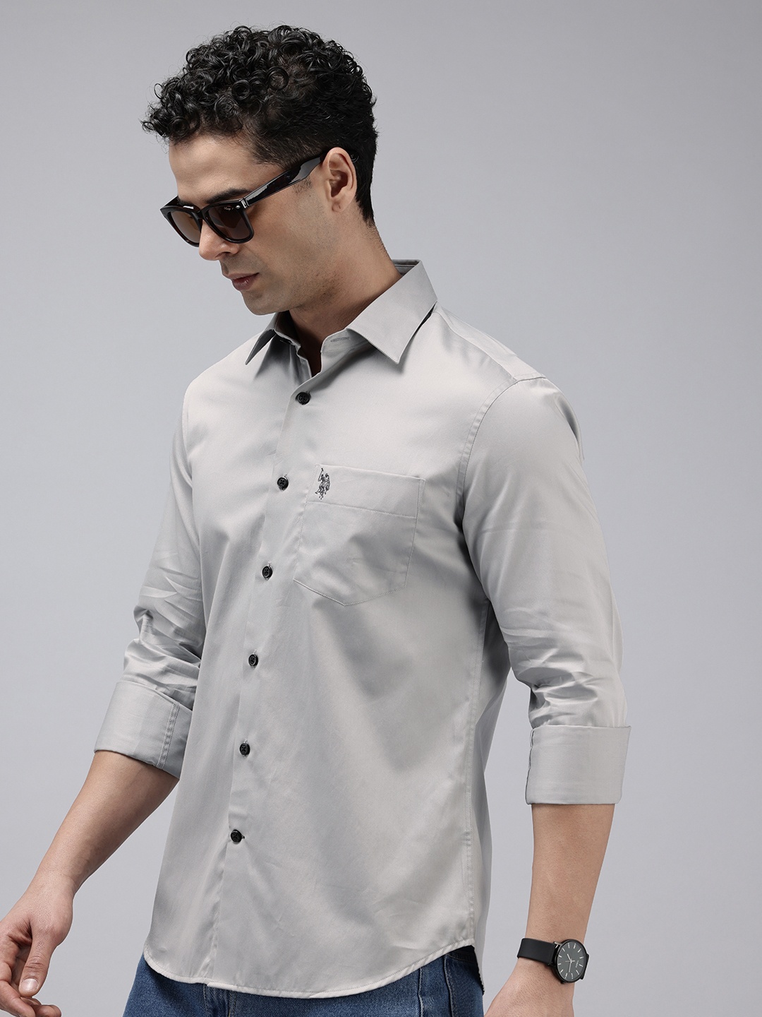 

U.S. Polo Assn. Tailored Fit Opaque Pure Cotton Casual Shirt, Grey