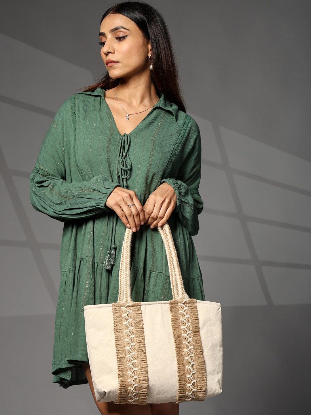 ENSAC Shopper Shoulder Bag with Quilted, Beige