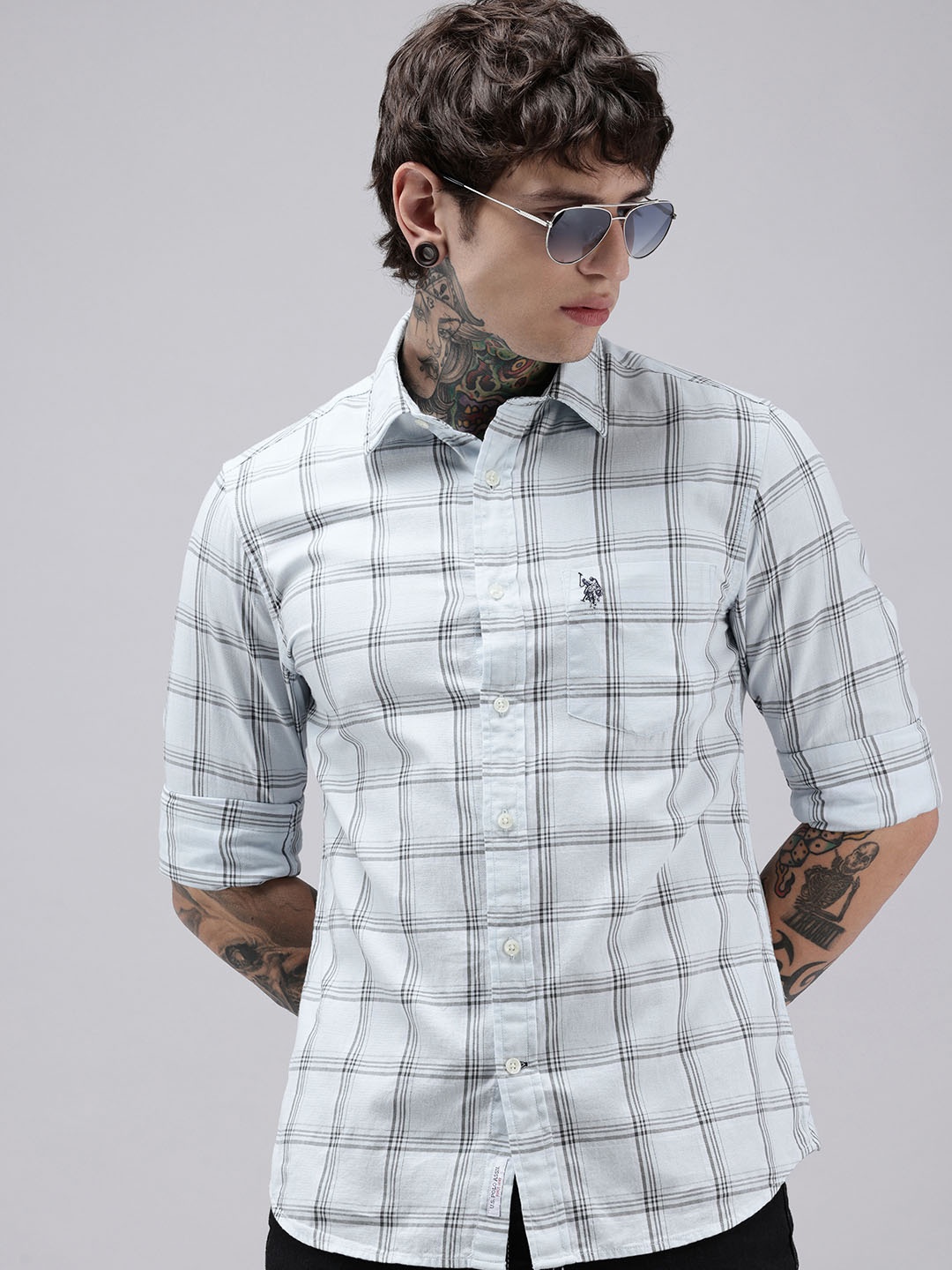 

U.S. Polo Assn. Pure Cotton Tailored Fit Tartan Checks Opaque Casual Shirt, Blue