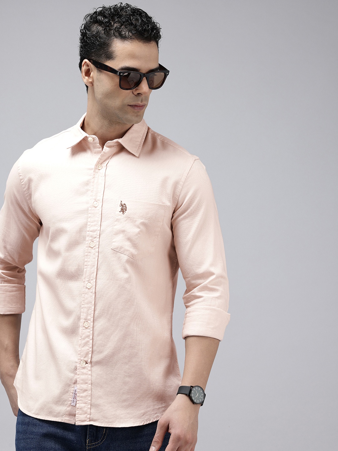 

U.S. Polo Assn. Pure Cotton Tailored Fit Opaque Casual Shirt, Peach