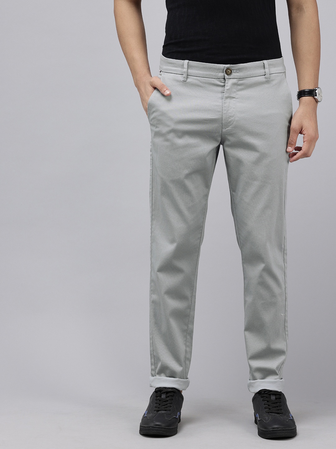 

U.S. Polo Assn. Men Textured Austin Trim Fit Trousers, Grey