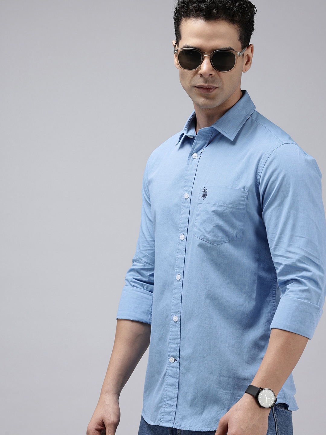 

U.S. Polo Assn. Pure Cotton Tailored Fit Opaque Casual Shirt, Blue