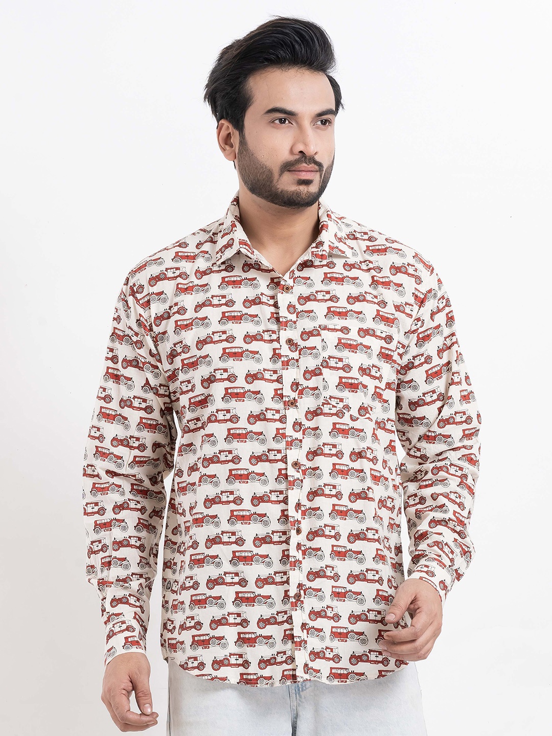 

Kartikeya Jaipur Men Classic Slim Fit Opaque Printed Casual Shirt, White