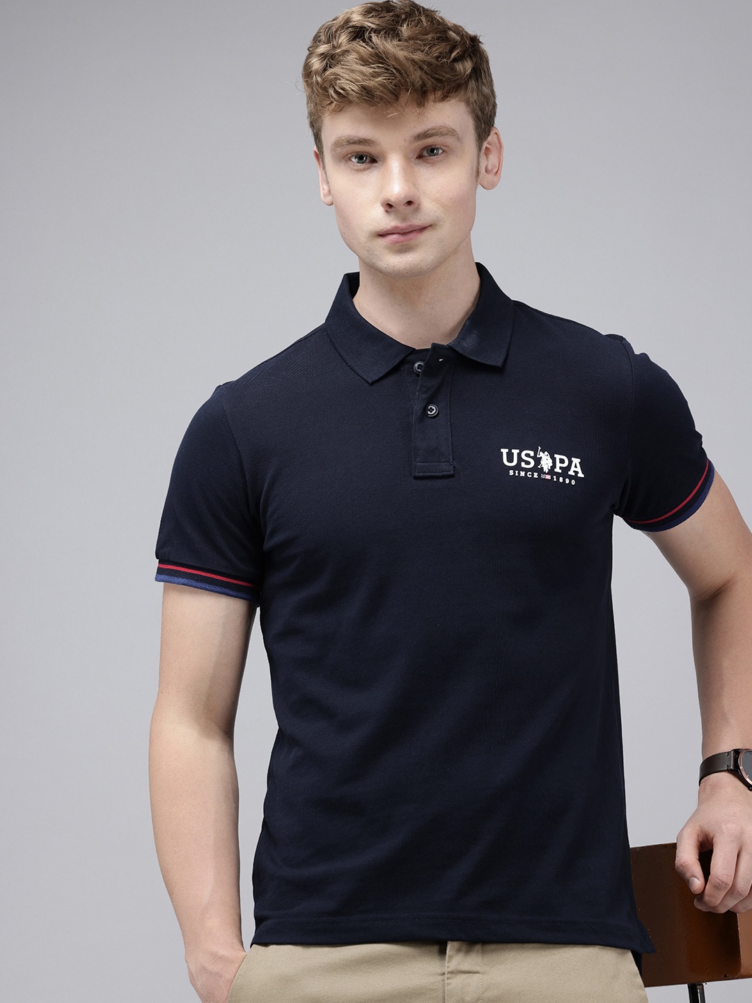 

U.S. Polo Assn. Polo Collar Pure Cotton Slim Fit T-shirt, Navy blue