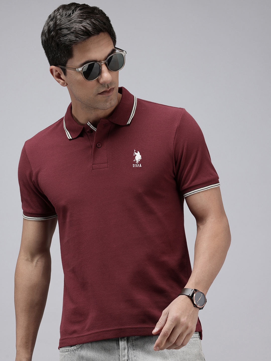 

U.S. Polo Assn. Polo Collar Pure Cotton Slim Fit T-shirt, Maroon