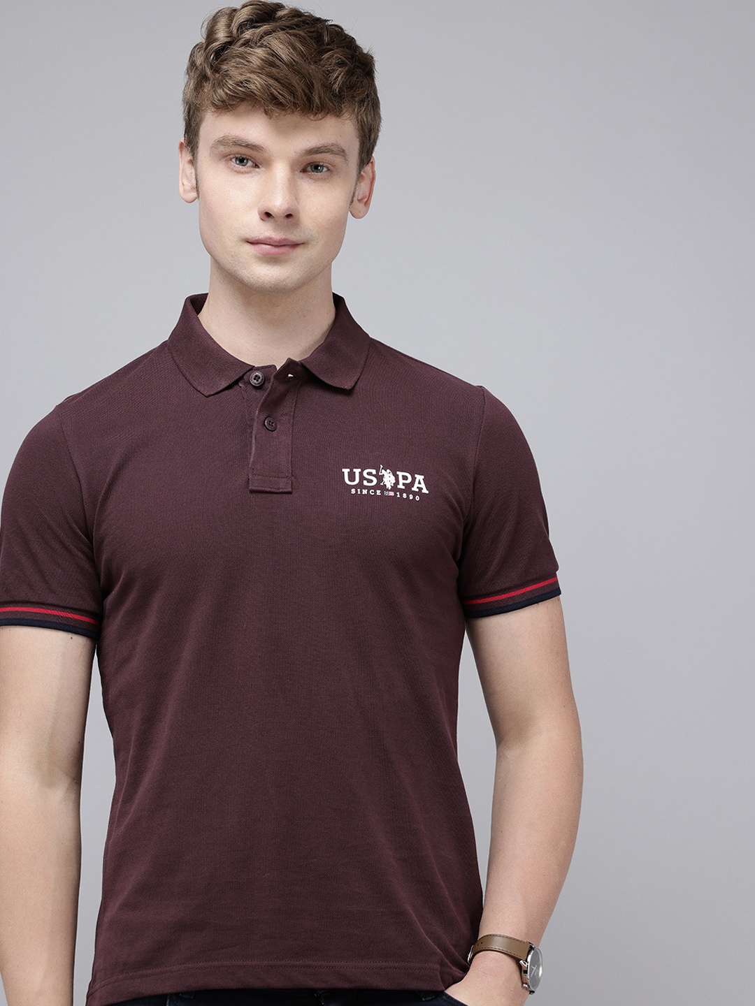

U.S. Polo Assn. Polo Collar Pure Cotton Slim Fit T-shirt, Coffee brown