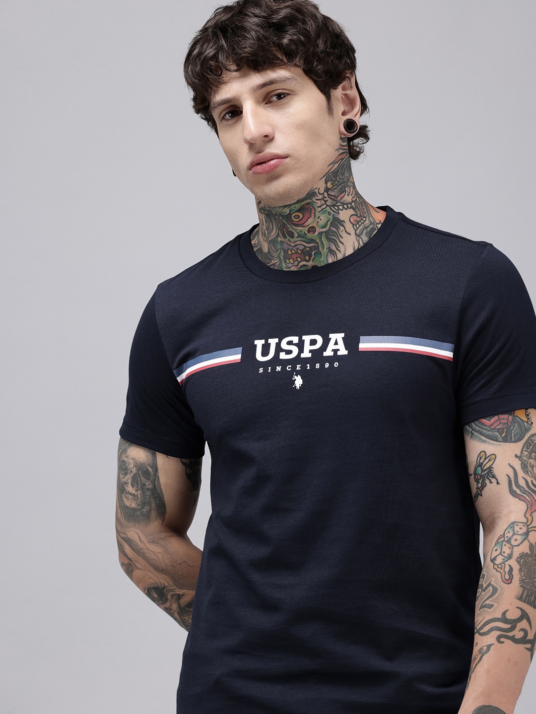

U.S. Polo Assn. Slim Fit Brand Logo Printed T-shirt, Navy blue