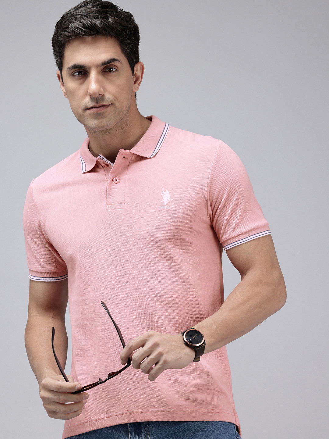

U.S. Polo Assn. Pure Cotton Polo Collar Slim Fit T-shirt, Pink