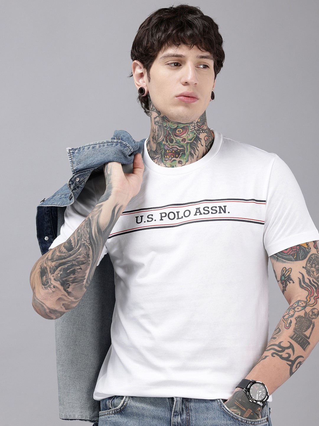 

U.S. Polo Assn. Brand Logo Printed Pure Cotton Slim Fit T-shirt, White