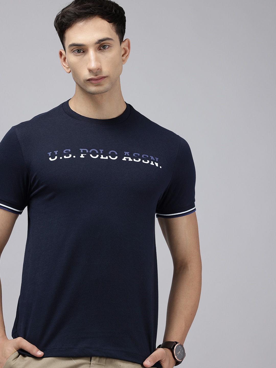 

U.S. Polo Assn. Pure Cotton Brand Logo Printed Slim Fit T-shirt, Navy blue