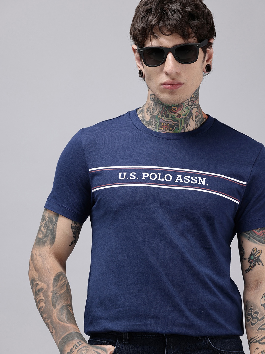 

U.S. Polo Assn. Slim Fit Brand Logo Printed T-shirt, Blue