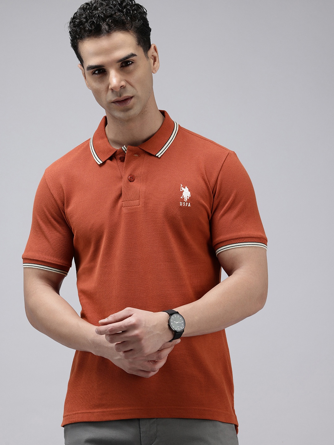 

U.S. Polo Assn. Pure Cotton Polo Collar Slim Fit T-shirt, Rust
