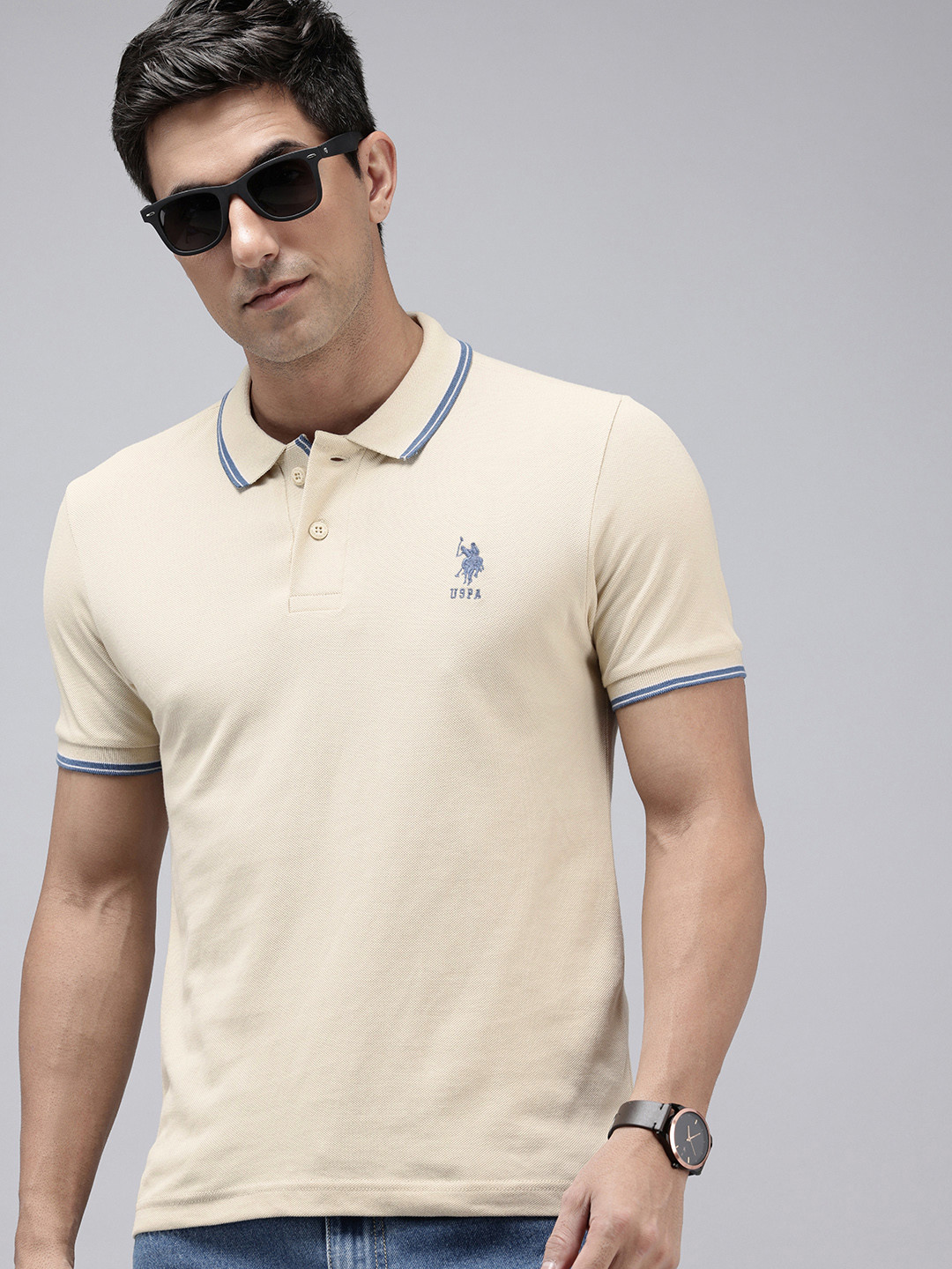 

U.S. Polo Assn. Pure Cotton Polo Collar Slim Fit T-shirt, Beige