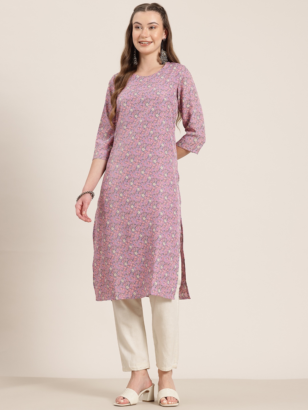 

HERE&NOW Women Floral Printed Kurta, Mauve