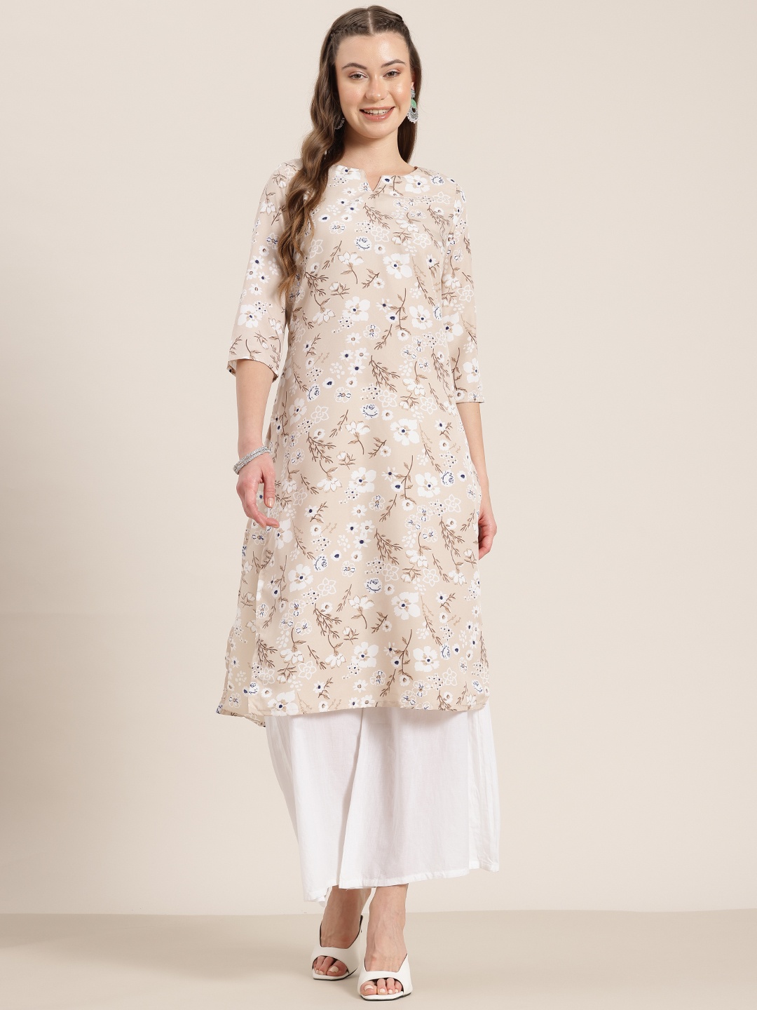 

HERE&NOW Women Floral Printed Kurta, Beige