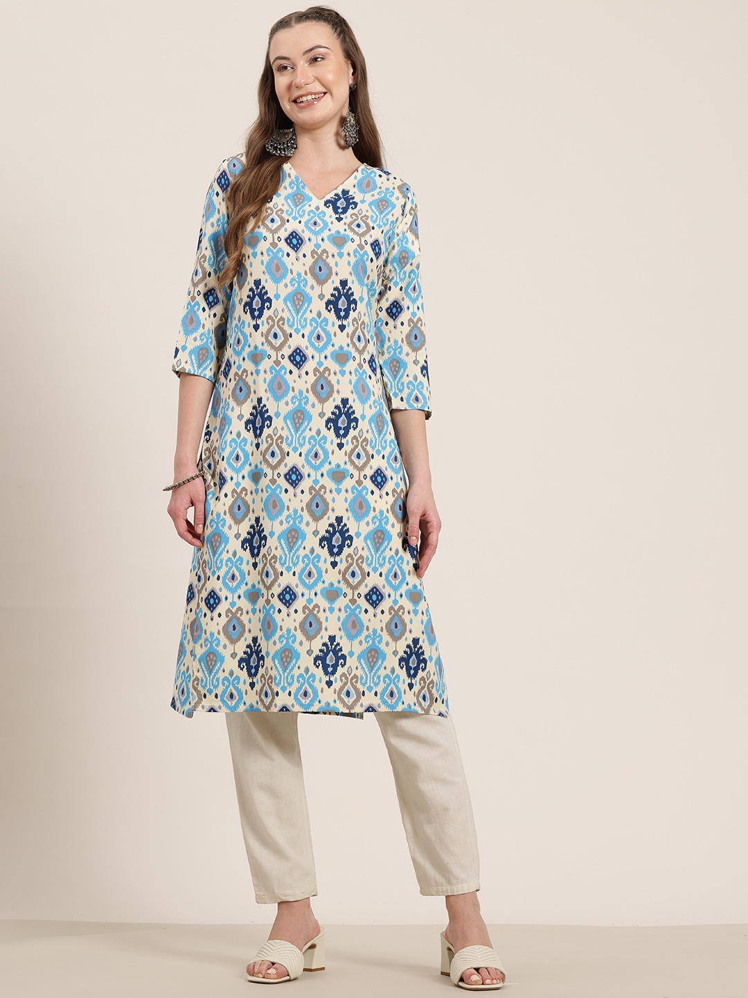 

HERE&NOW Women Ethnic Motifs Printed Kurta, Cream