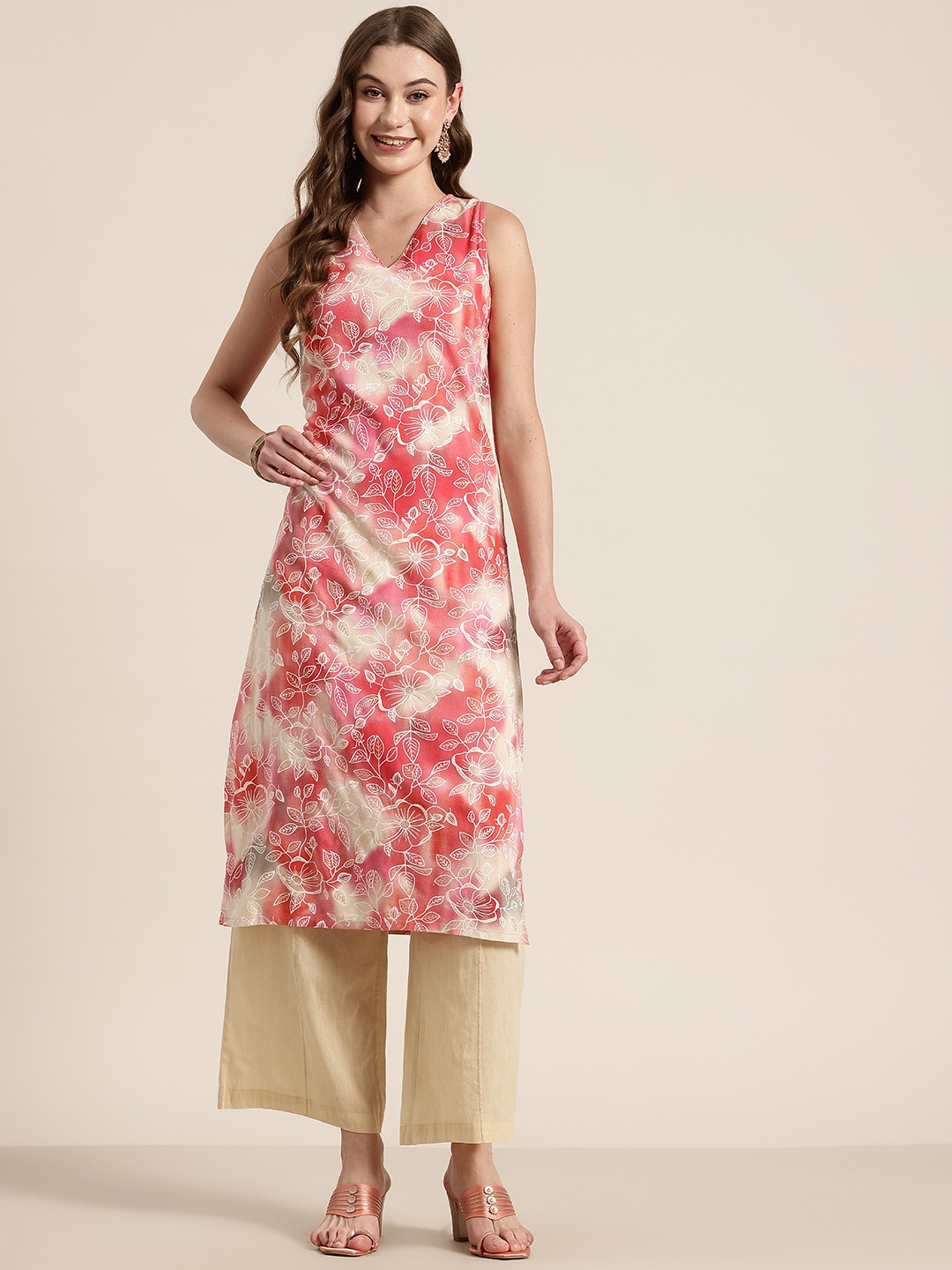 

HERE&NOW Floral Printed Kurta, Beige