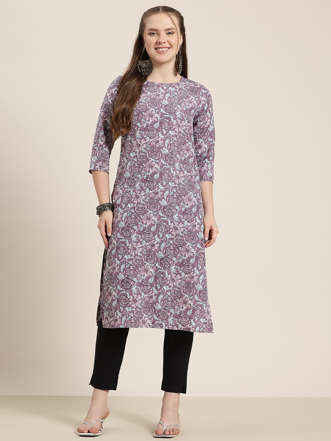 

HERE&NOW Floral Printed Kurta, Purple
