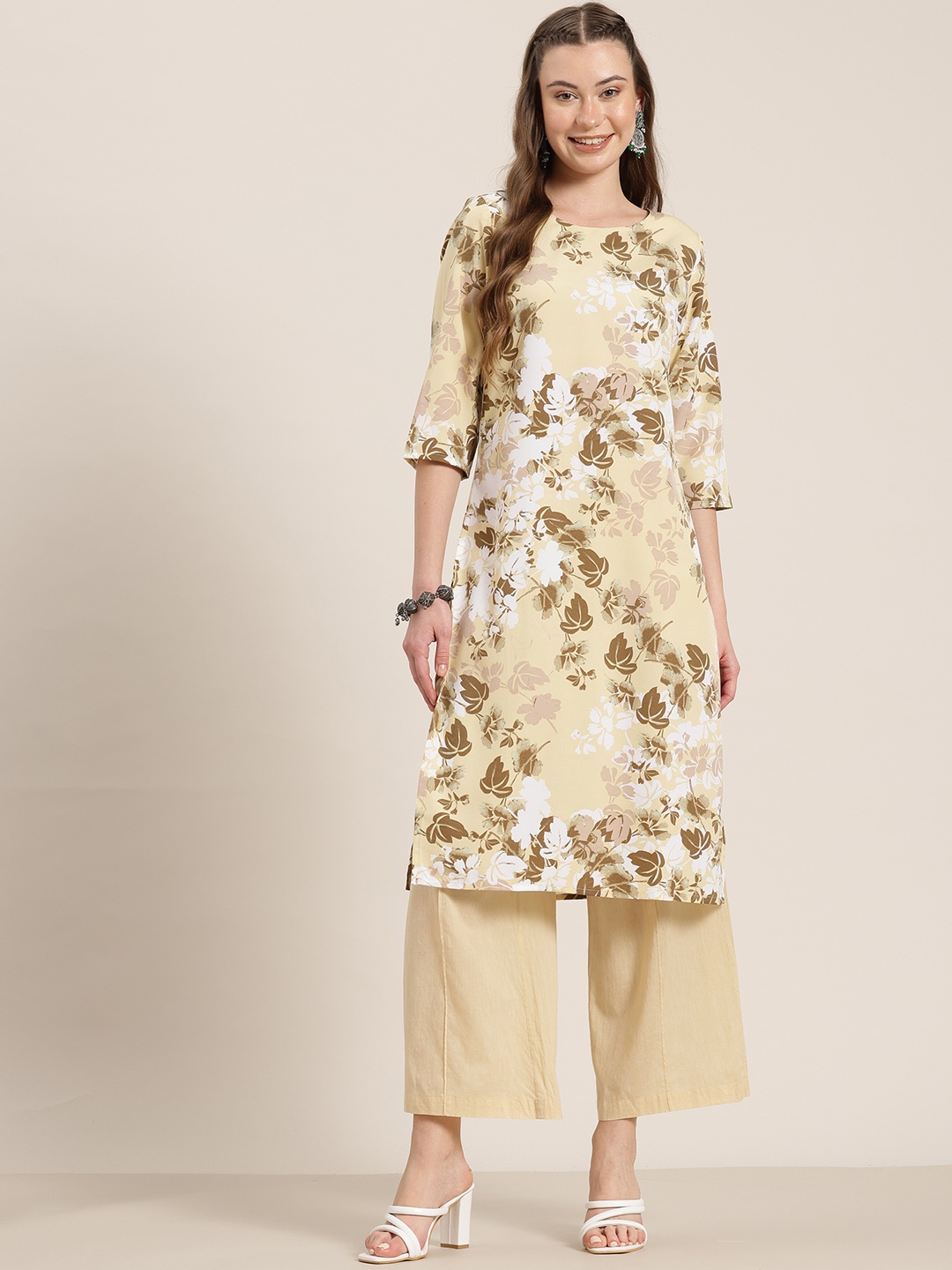 

HERE&NOW Floral Printed Floral Kurta, Yellow