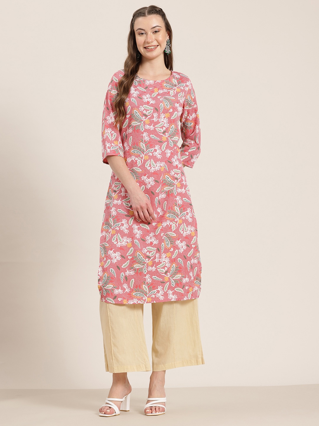 

HERE&NOW Floral Printed Floral Kurta, Coral