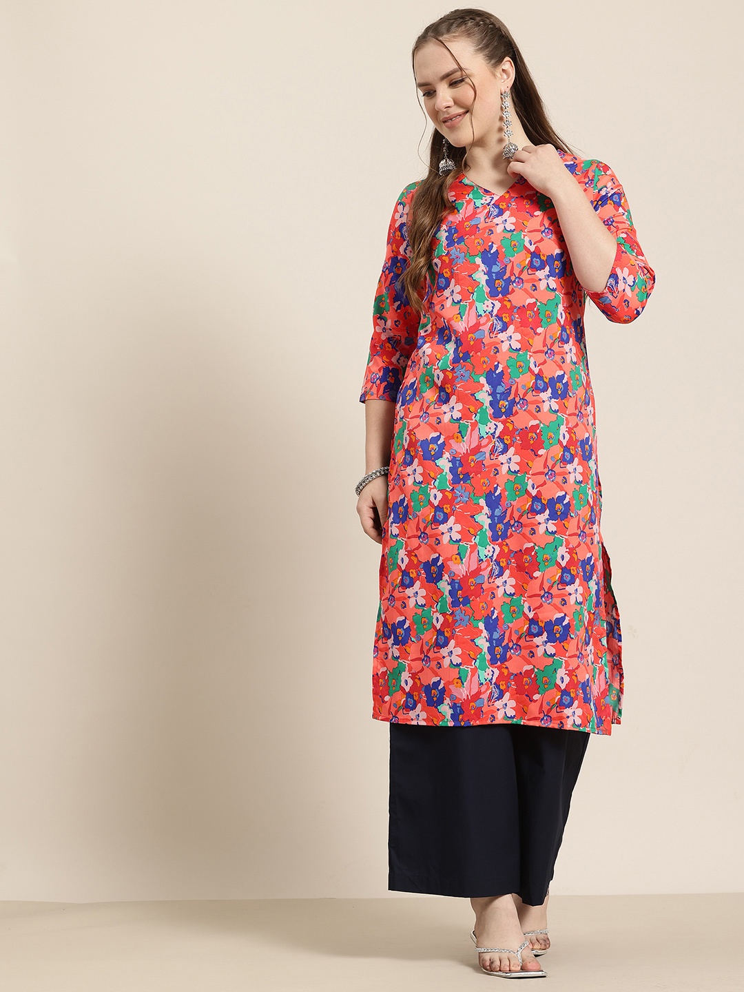 

HERE&NOW Floral Printed A-Line Kurta, Multi