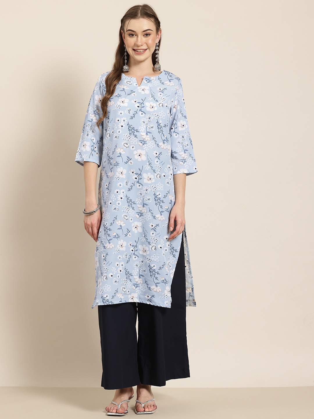 

HERE&NOW Floral Printed Floral Kurta, Blue