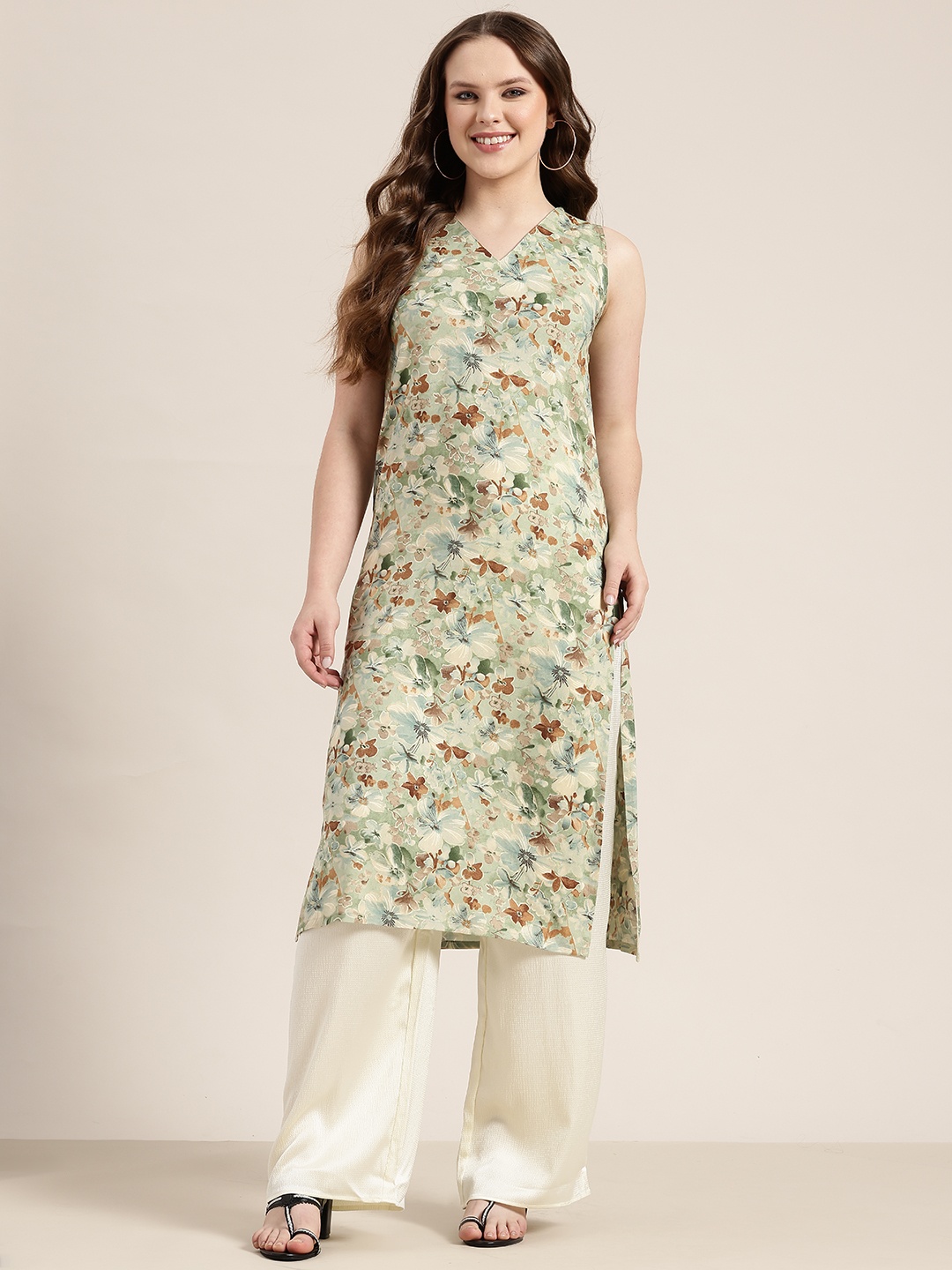 

HERE&NOW Printed Straight Kurta, Green