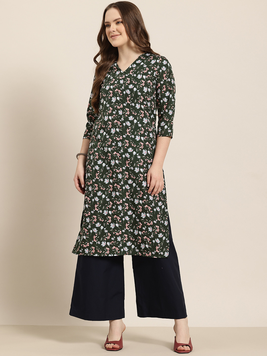 

HERE&NOW Floral Printed Kurta, Green