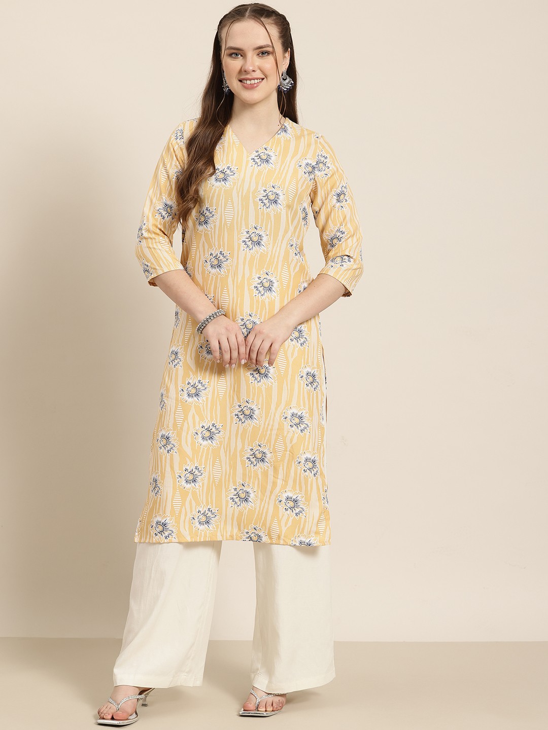 

HERE&NOW Floral Printed Kurta, Yellow