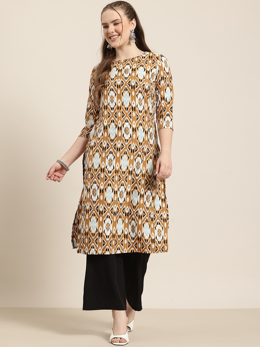 

HERE&NOW Ikat Printed Kurta, Mustard