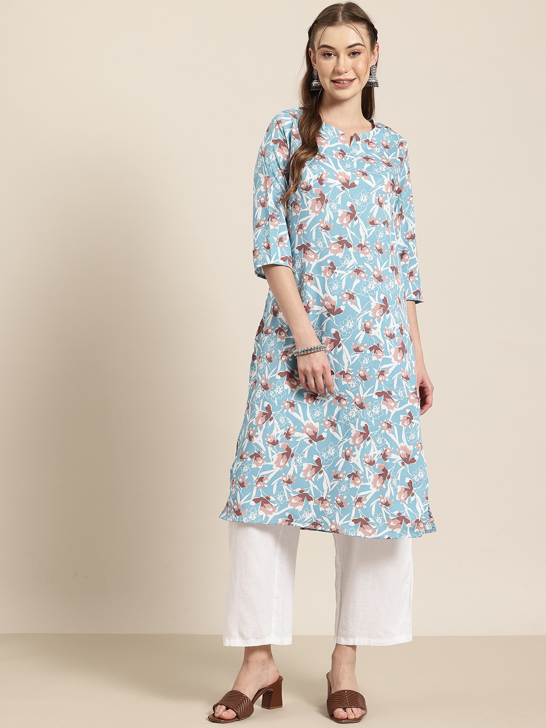 

HERE&NOW Floral Printed Kurta, Blue