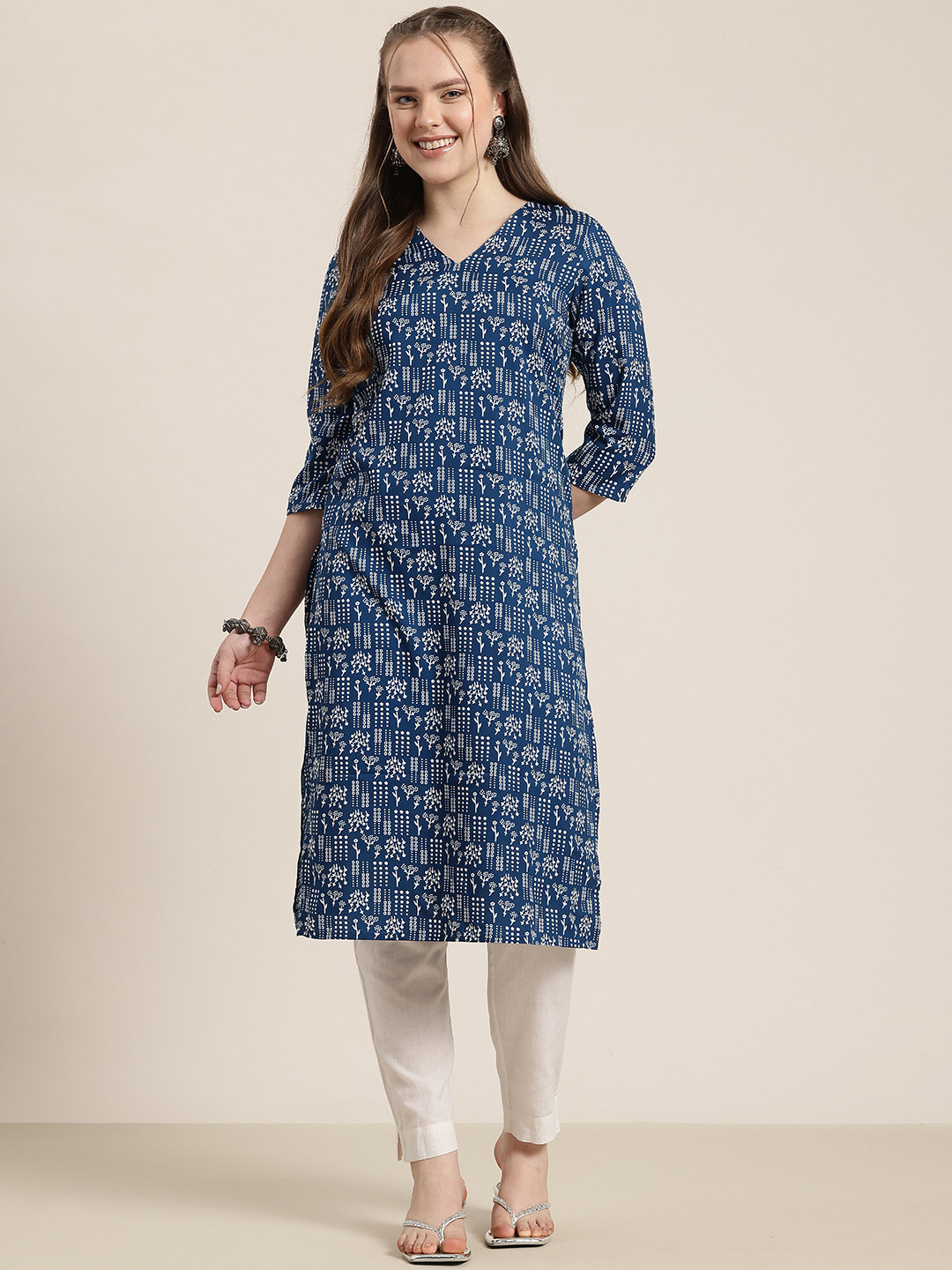 

HERE&NOW Ethnic Motifs Print Kurta, Blue