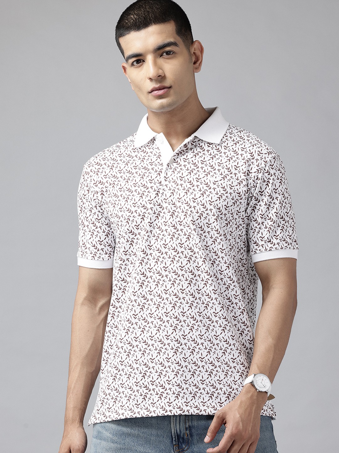 

Park Avenue Men Floral Printed Polo Collar Slim Fit T-shirt, White