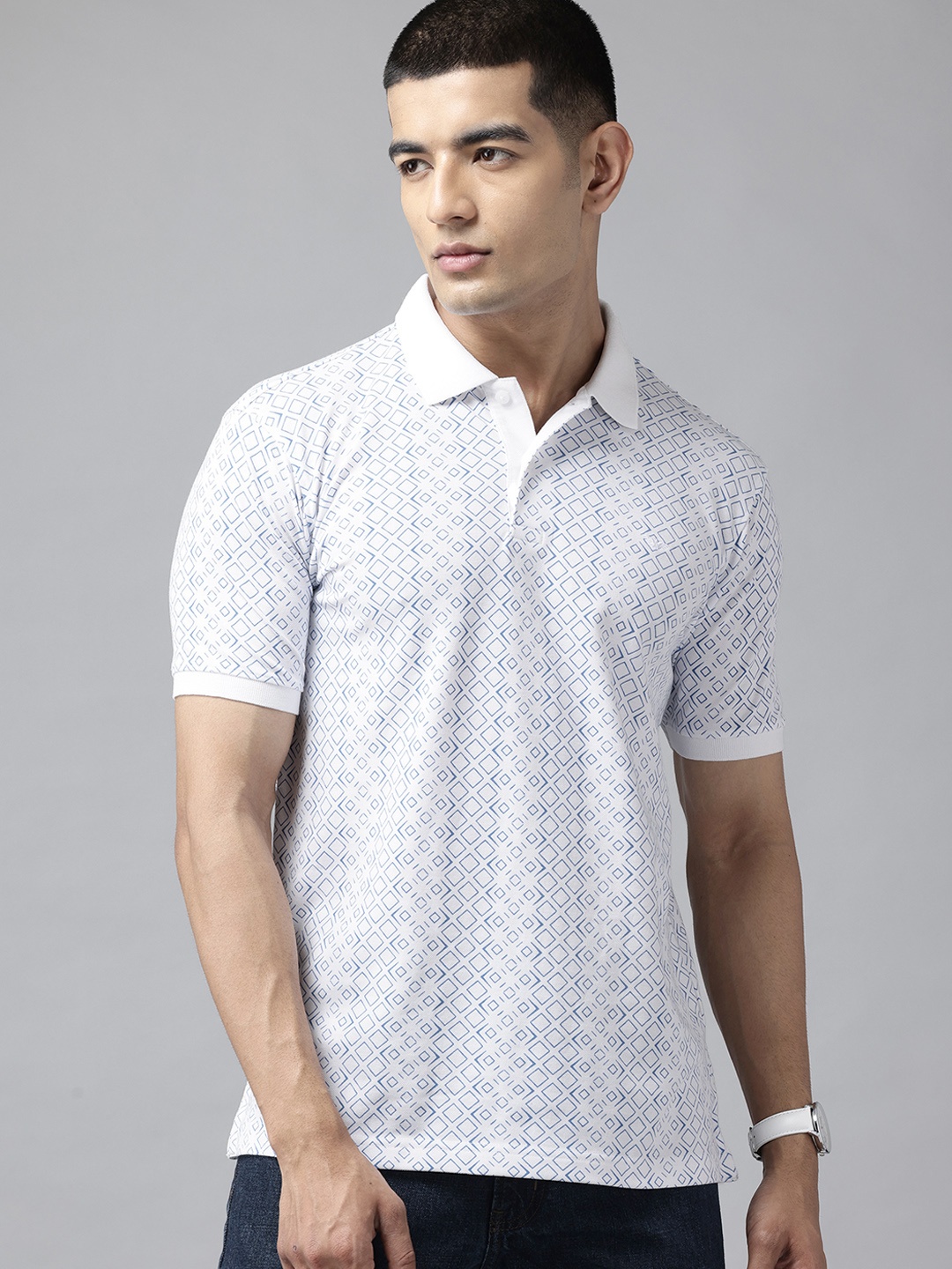 

Park Avenue Men Printed Polo Collar Slim Fit T-shirt, White