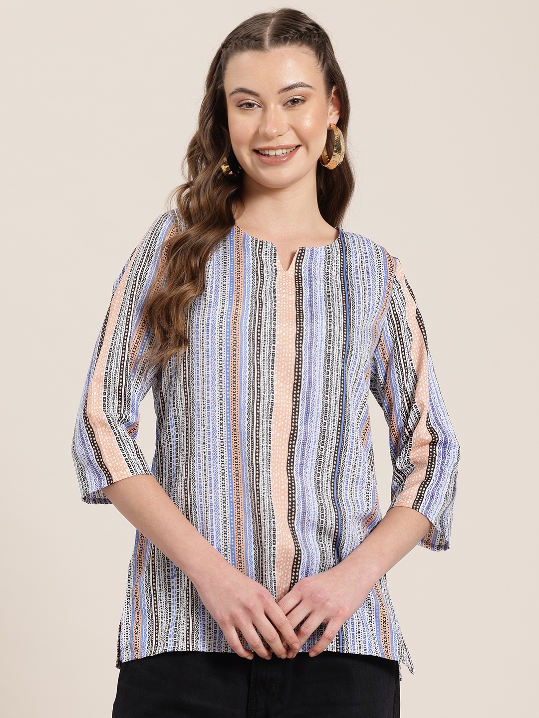 

HERE&NOW Geometric Printed A-Line Kurti, Multi