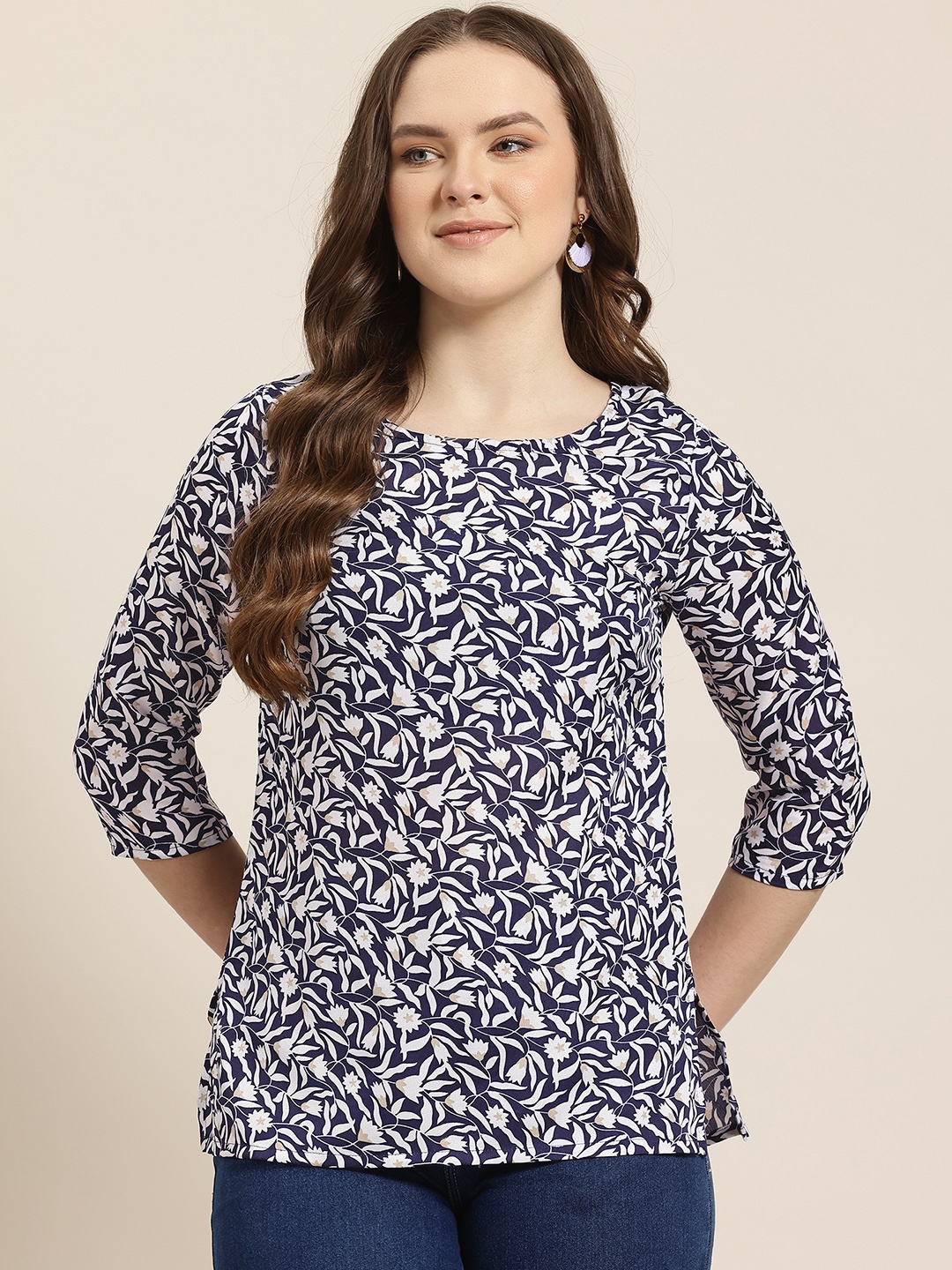 

HERE&NOW Floral Printed Kurti, Navy blue