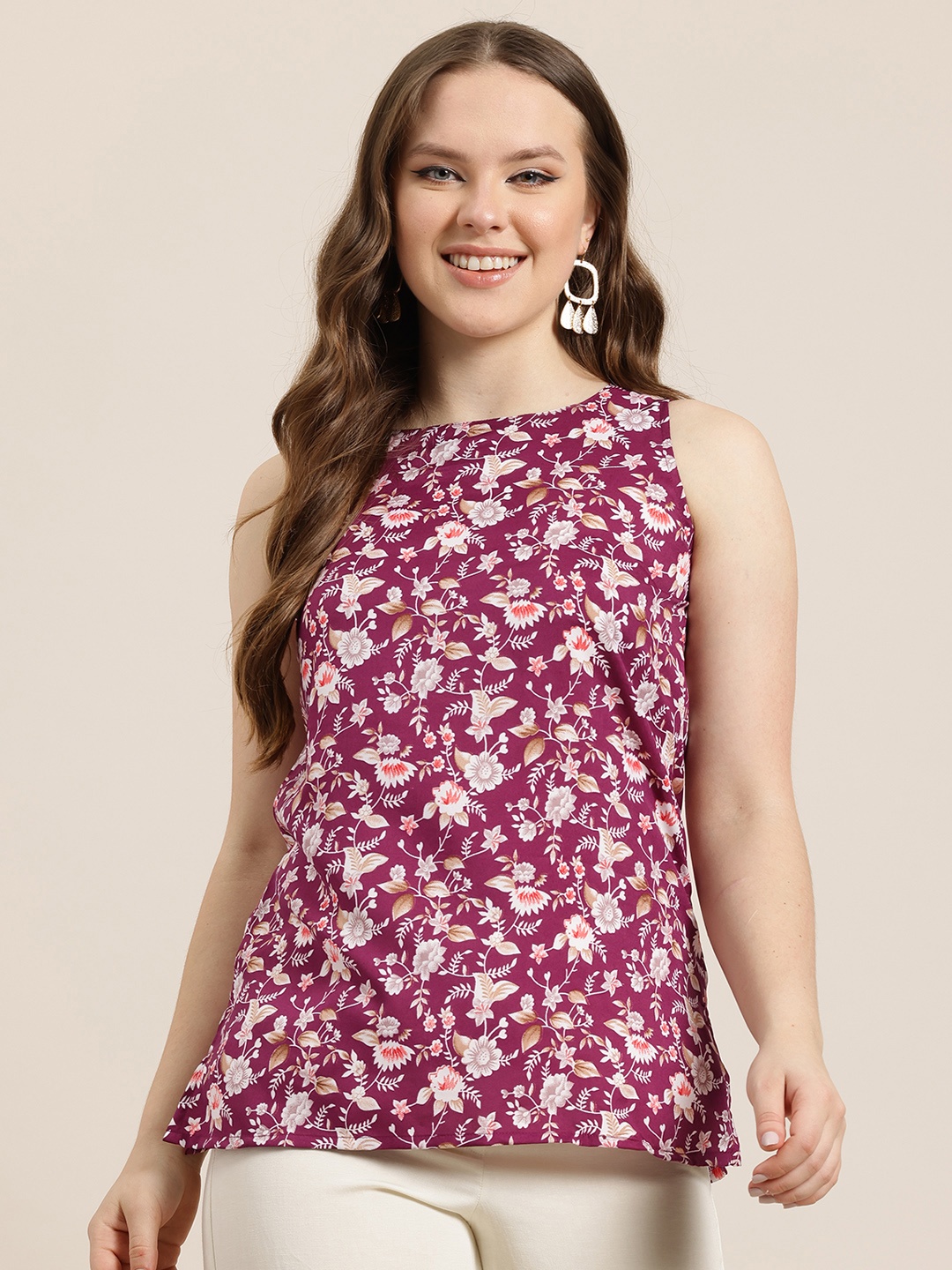 

HERE&NOW Floral Printed Kurti, Magenta