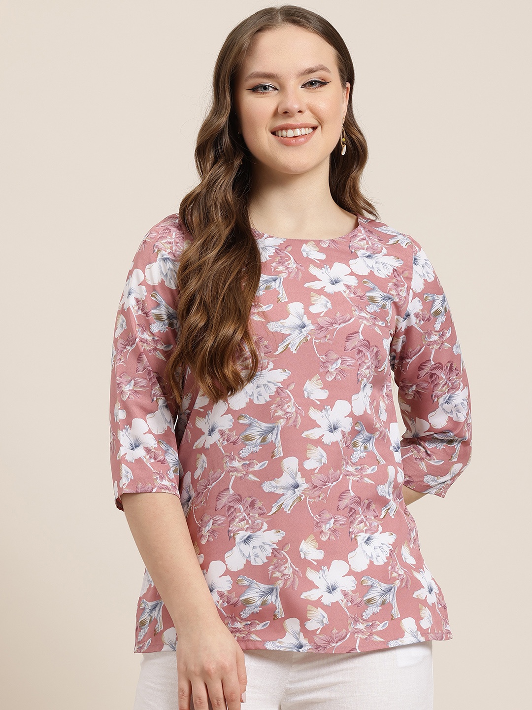 

HERE&NOW Floral Printed Kurti, Peach