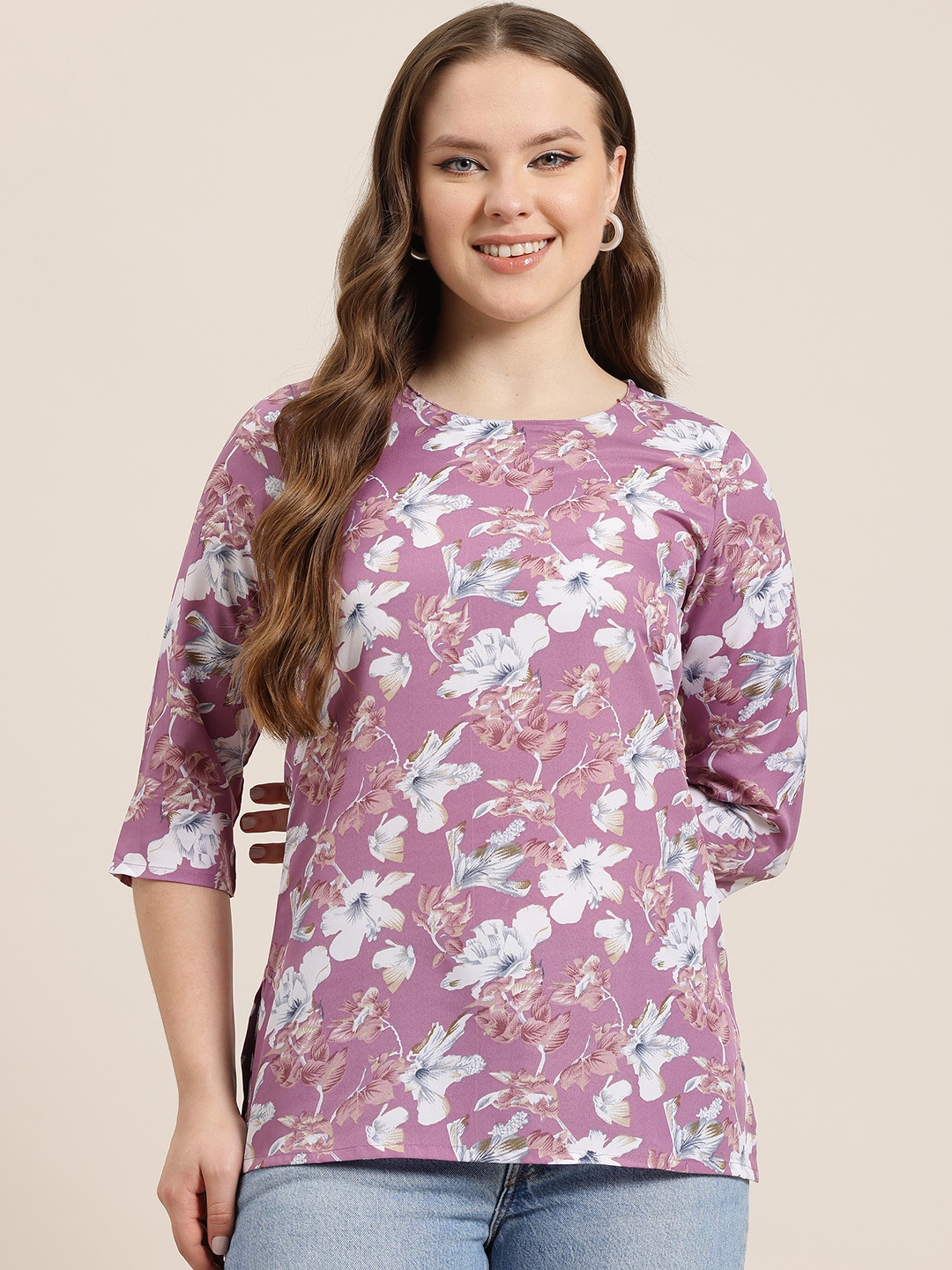 

HERE&NOW Floral Printed Kurti, Mauve
