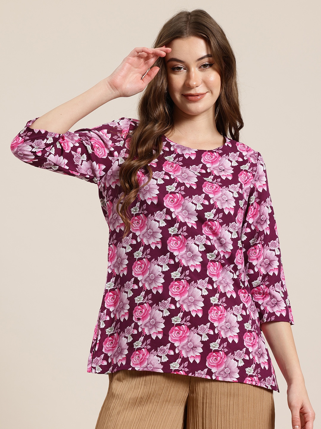 

HERE&NOW Floral Printed Kurti, Burgundy