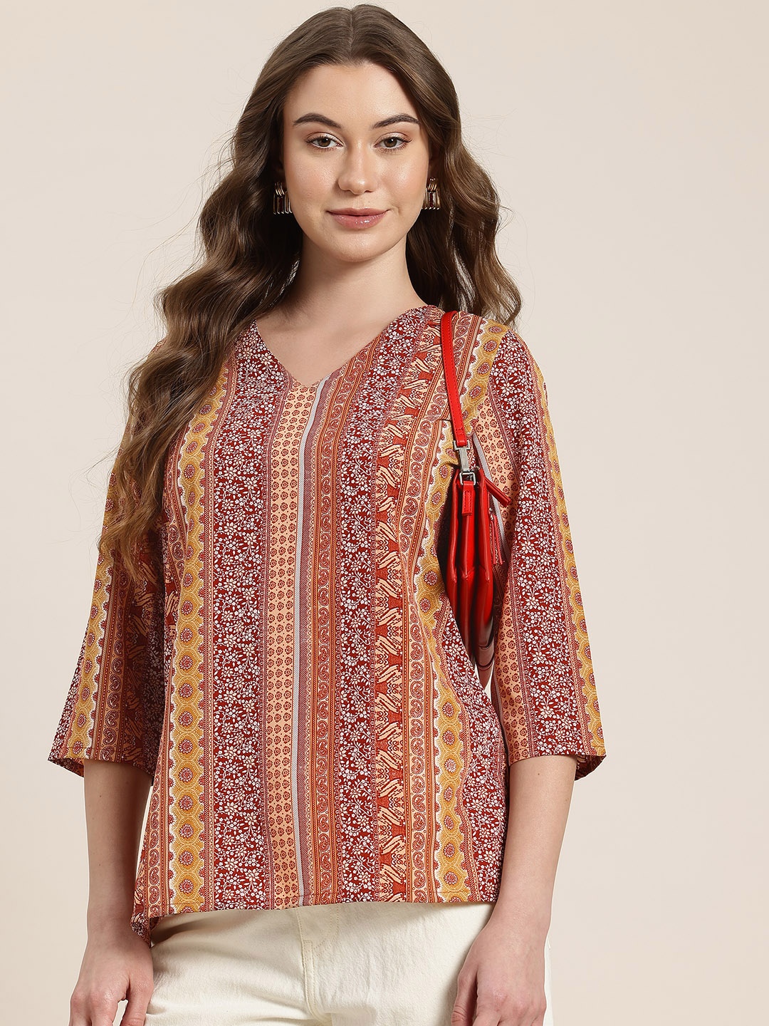 

HERE&NOW Ethnic Motifs Print V-Neck Kurti, Multi