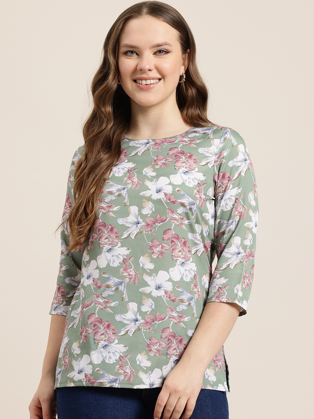 

HERE&NOW Floral Printed Kurti, Green