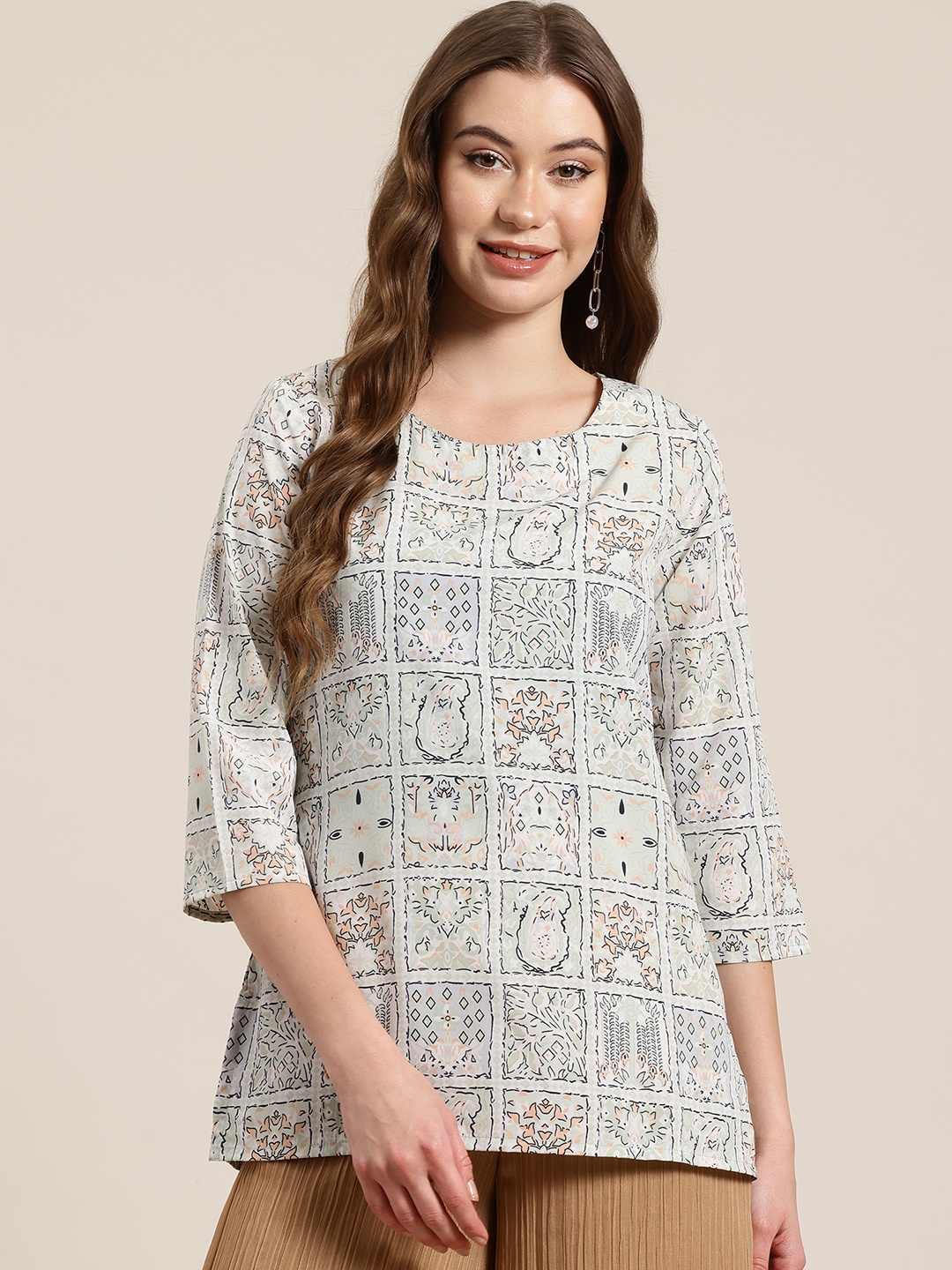 

HERE&NOW Geometric Printed Kurti, Green