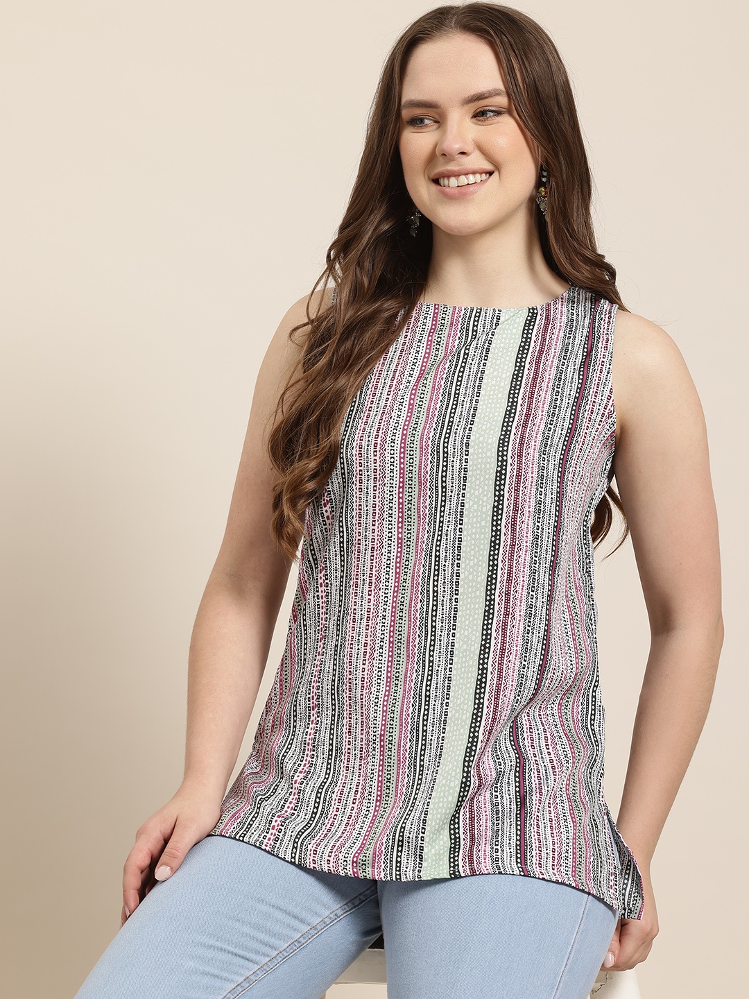

HERE&NOW Striped Kurti, Green