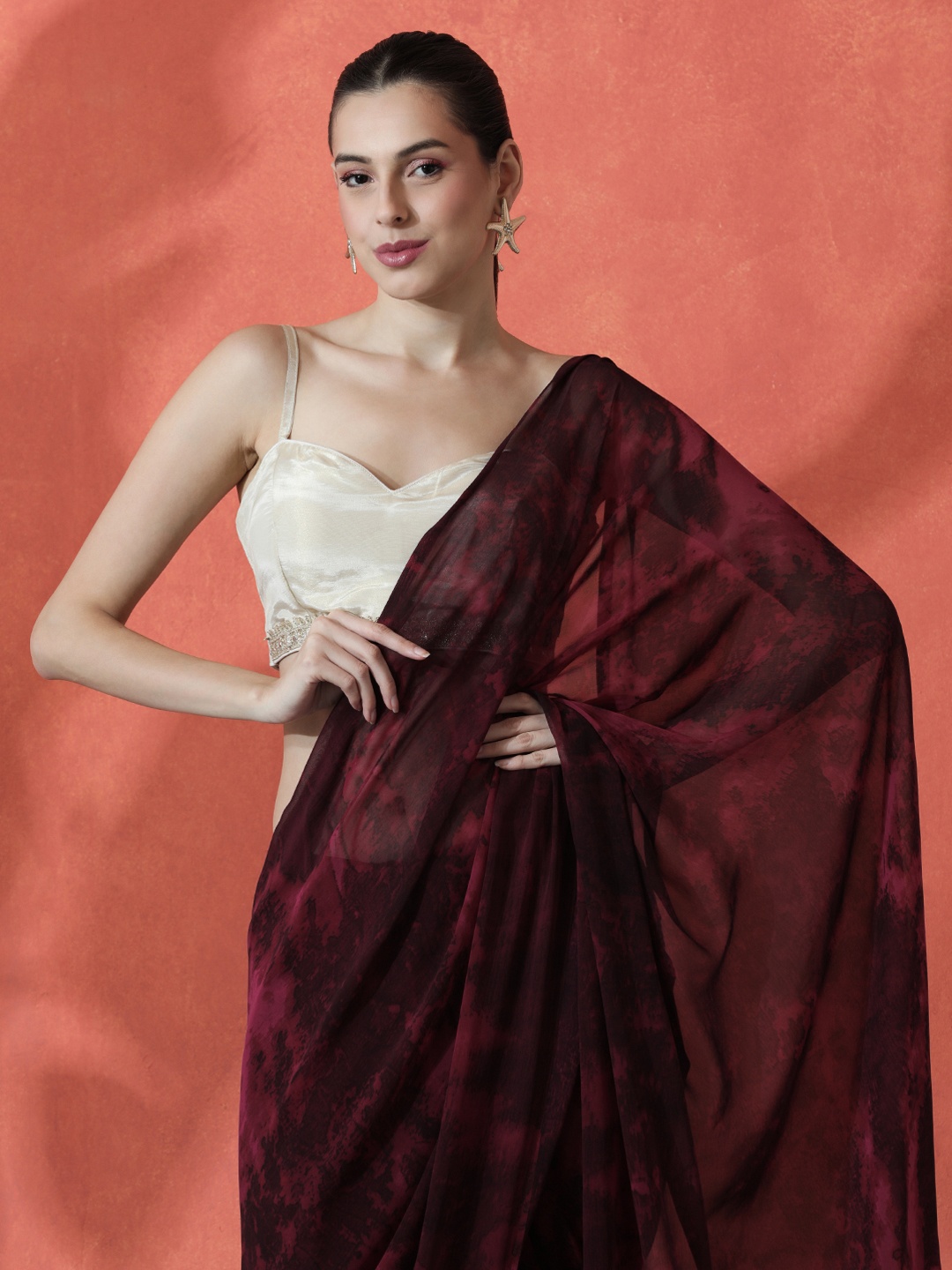 

Sangria Ready to wear Tie and Dye Saree, Maroon