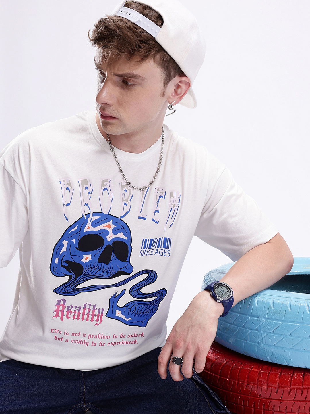 

Kook N Keech Graphic Printed Pure Cotton Oversized T-shirt, White