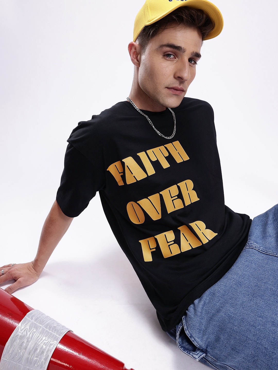 

Kook N Keech Men Typography Printed Oversized Pure Cotton T-shirt, Black