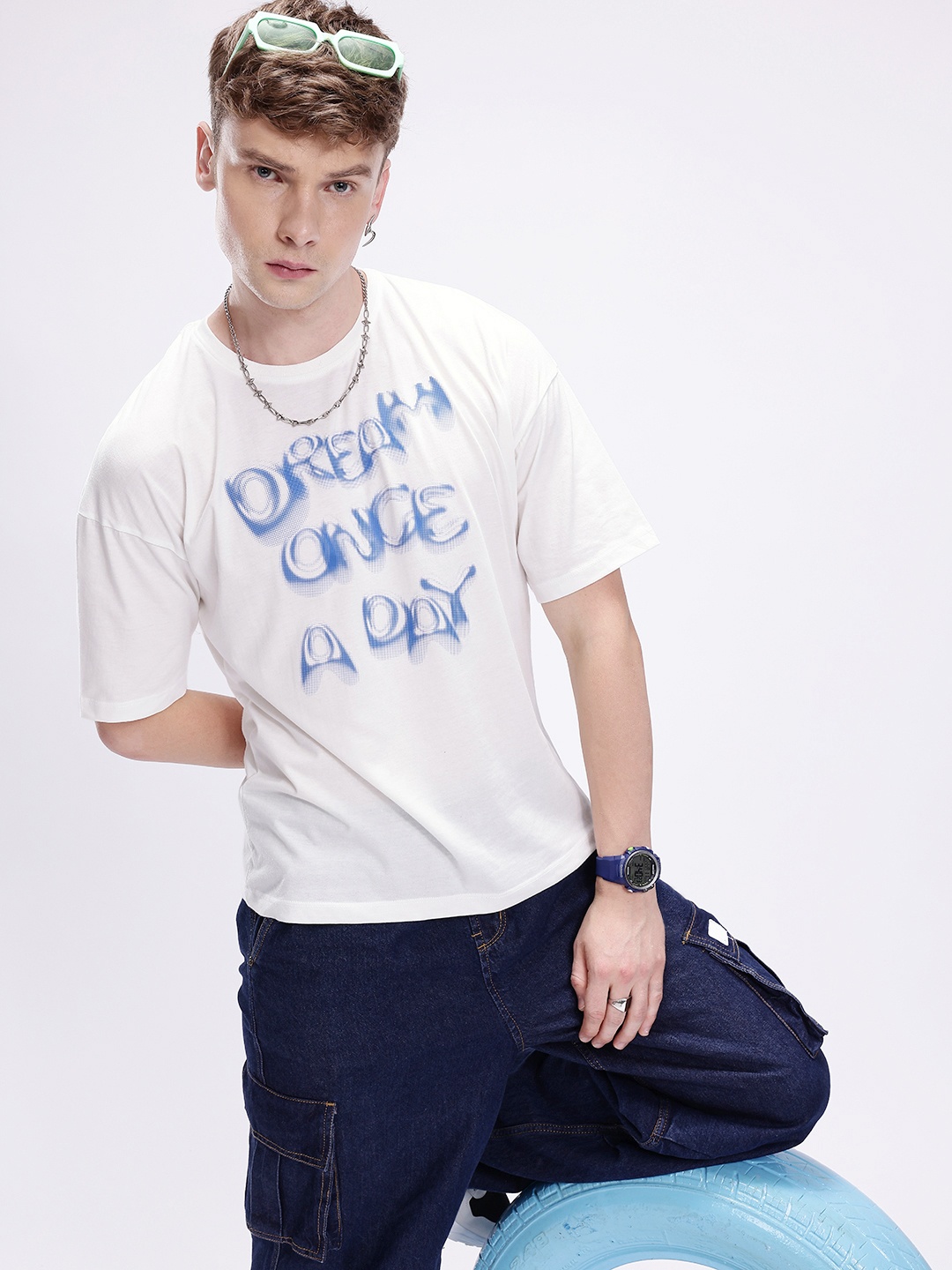 

Kook N Keech Typography Printed Pure Cotton Oversized T-shirt, Off white